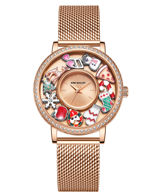 Crystal Lively Locket Watch | Rose Gold Minimalist Watch with DIY Floating Charms | Christmas Gifts