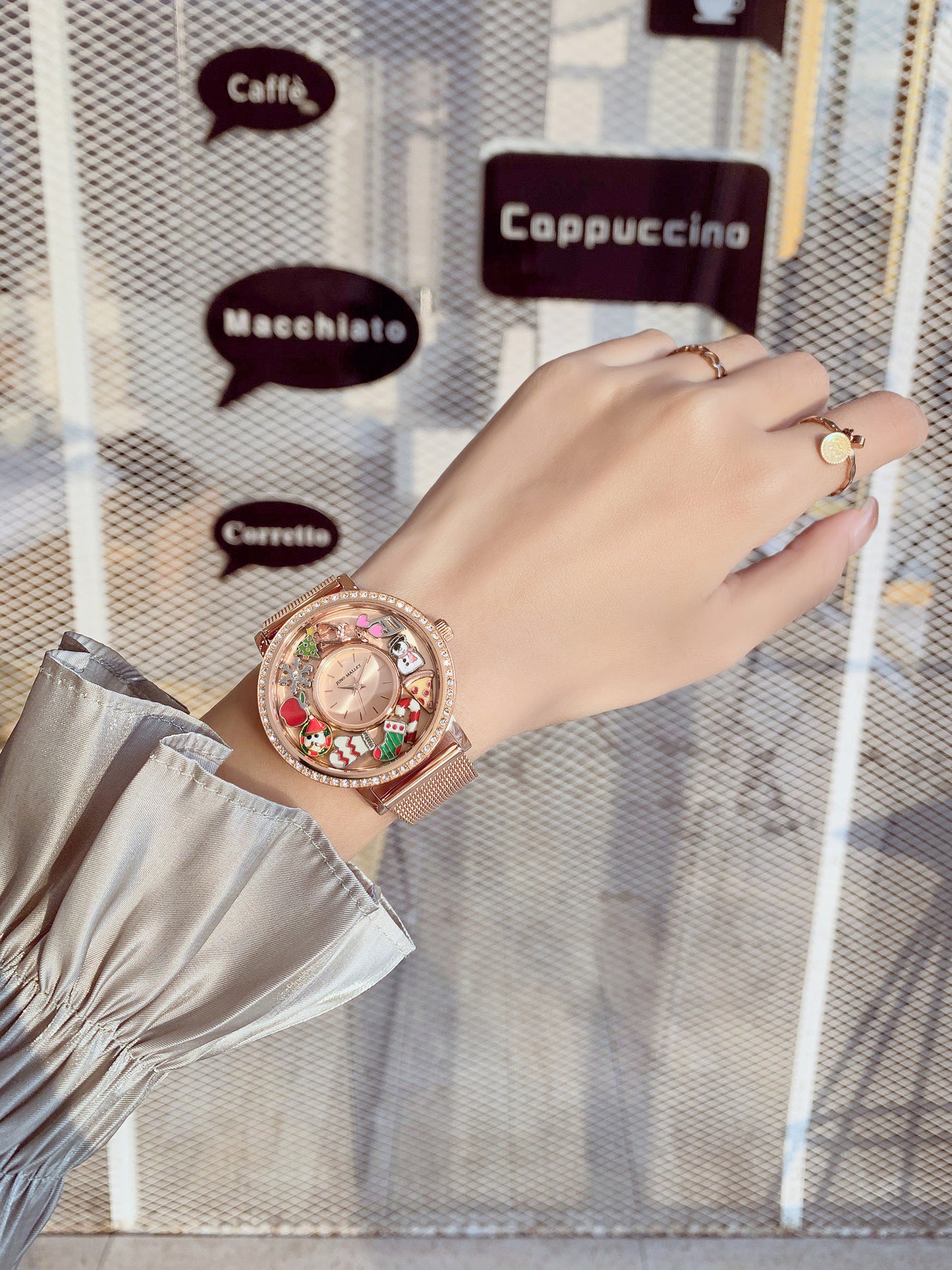 Crystal Lively Locket Watch | Rose Gold Minimalist Watch with DIY Floating Charms | Christmas Gifts