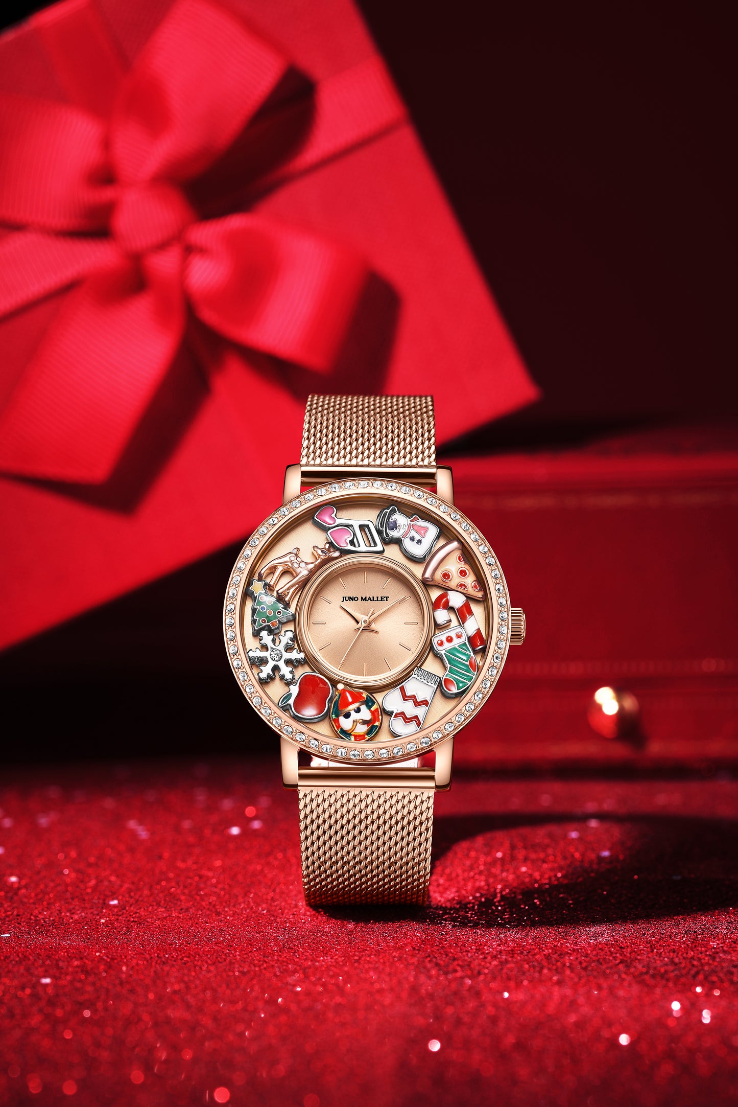 <transcy>水晶活潑小盒手錶|玫瑰金極簡主義手錶，帶 DIY 浮動裝飾 | 聖誕禮物</transcy>
