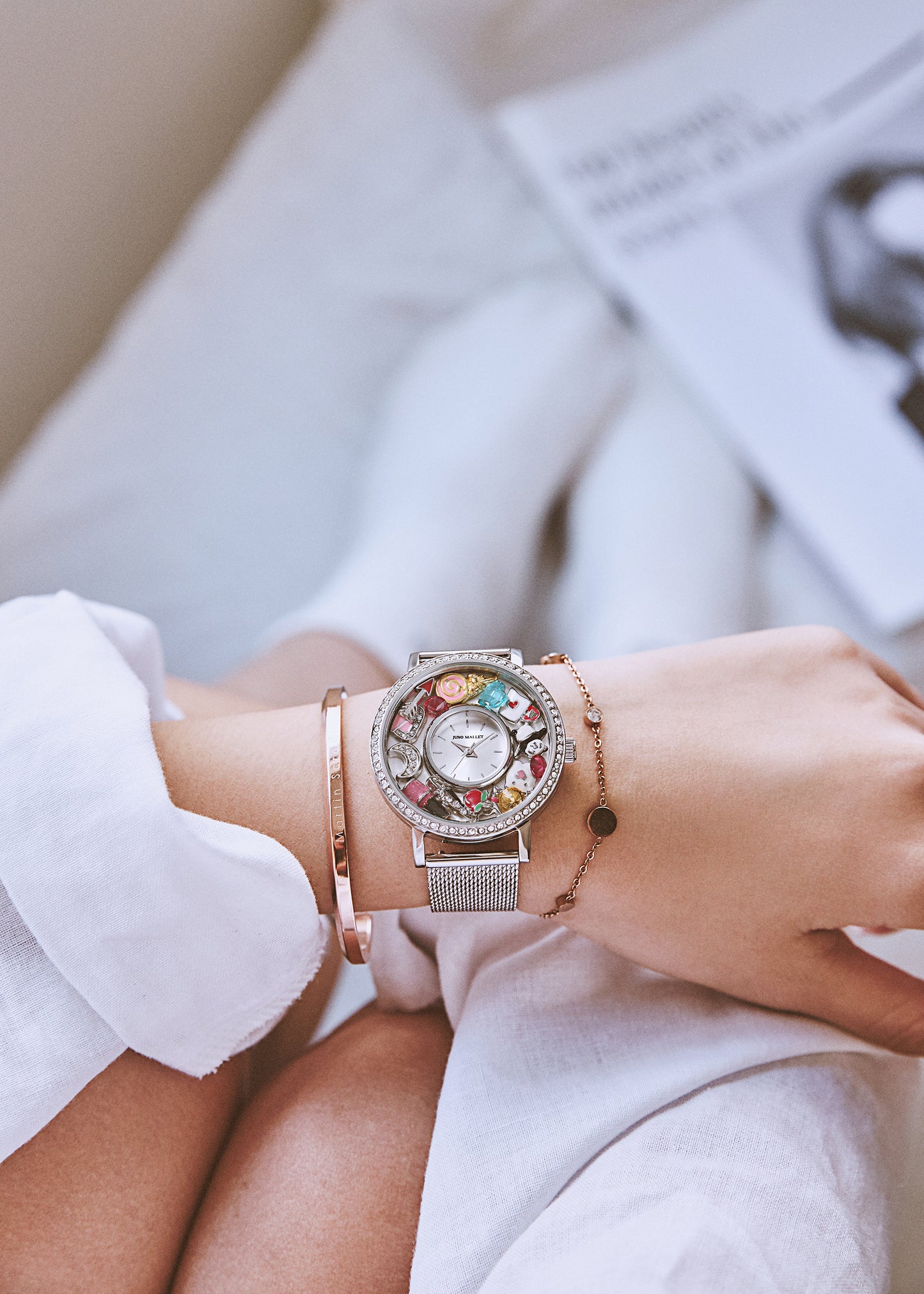 Crystal Lively Locket Watch | Ladies' Silver Minimalist Watch + DIY Floating Charms | Fashion Miss