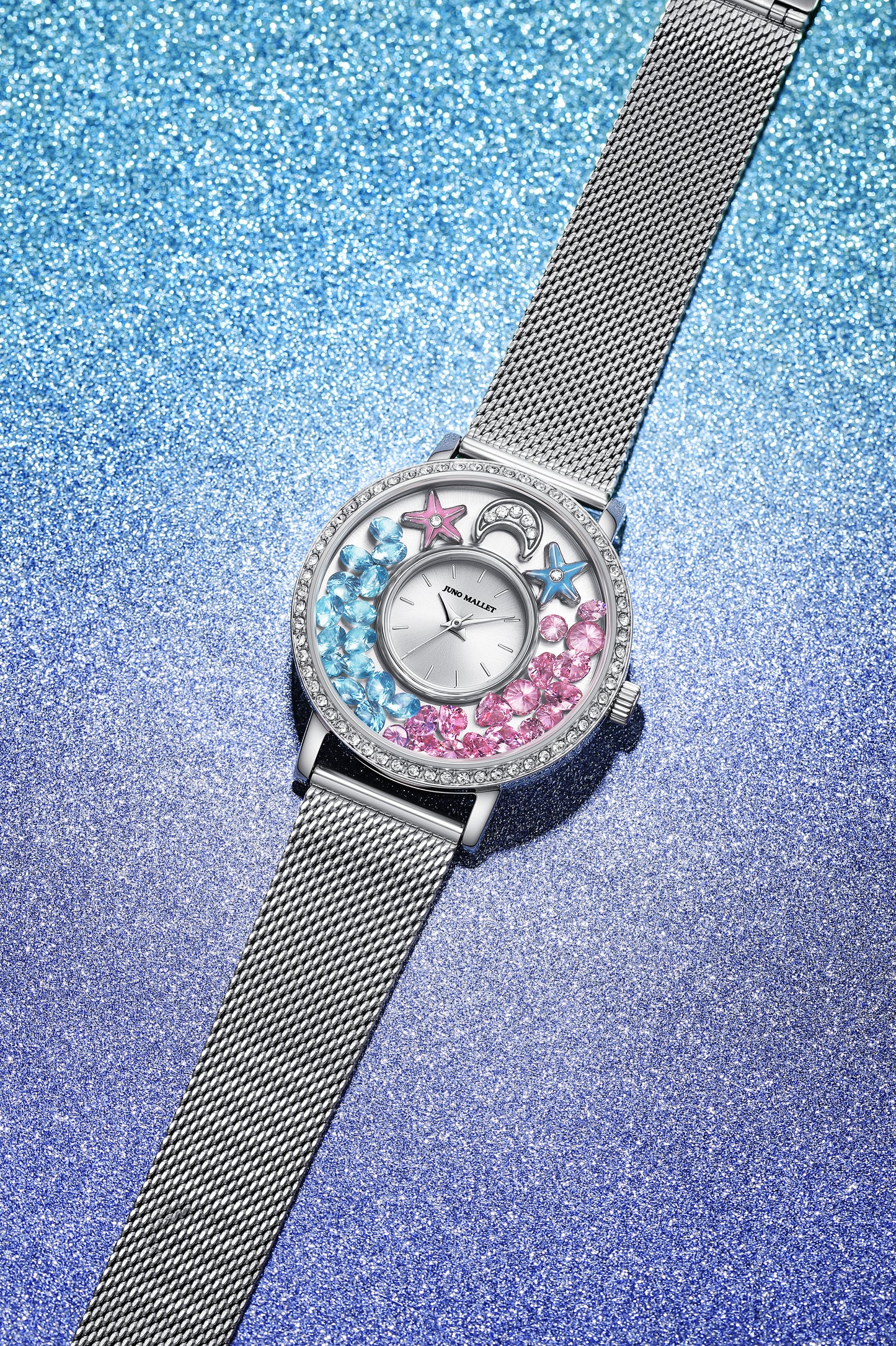 Crystal Lively Locket Watch | Silver Minimalist Watch with DIY Charms | Floating Stars