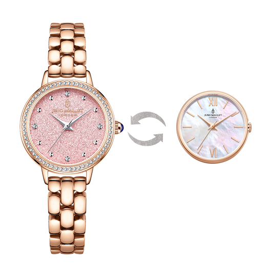玫瑰金甜粉色手鍊手錶搭配她的第二個錶盤