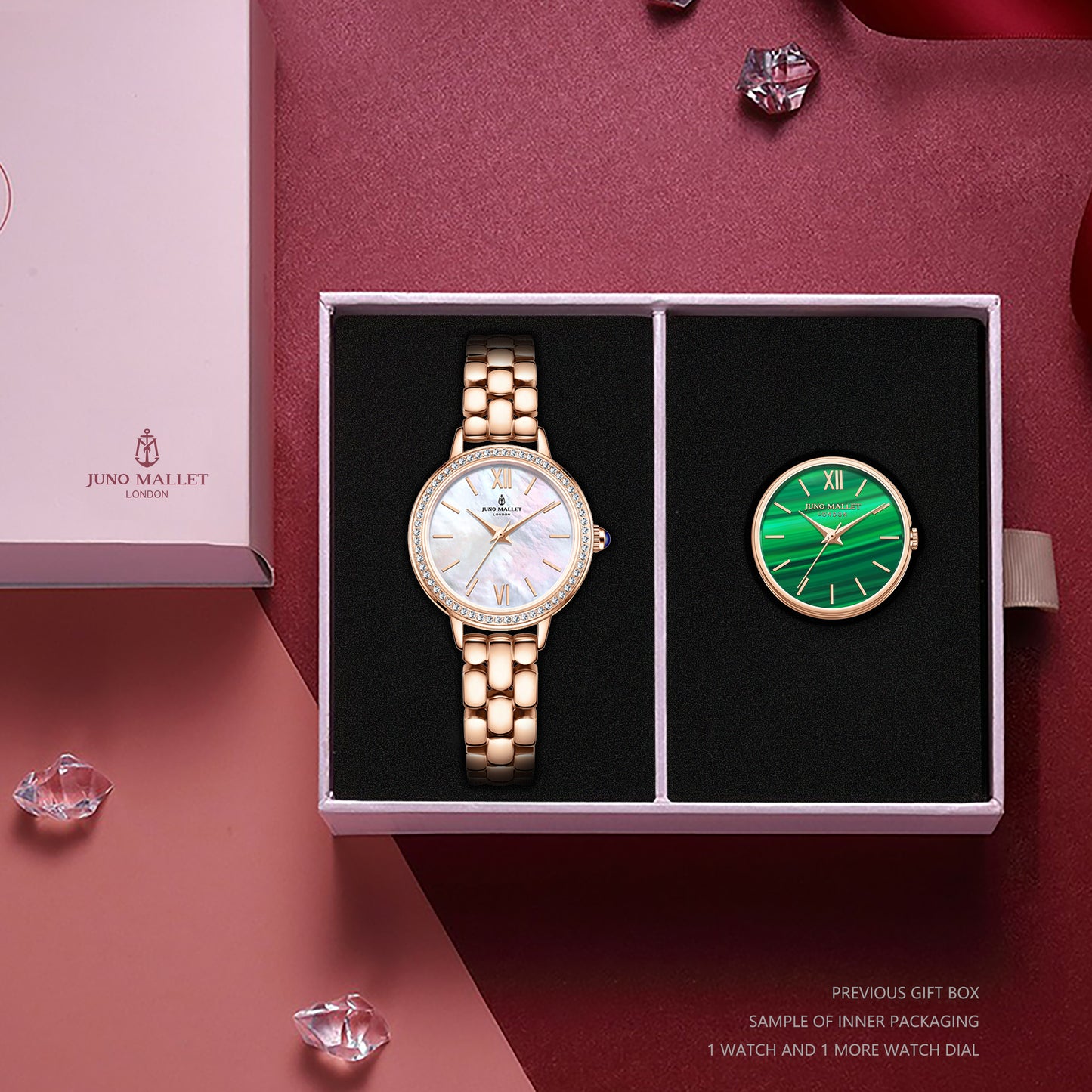 玫瑰金美人魚珍珠手錶和她的第二個手錶錶盤